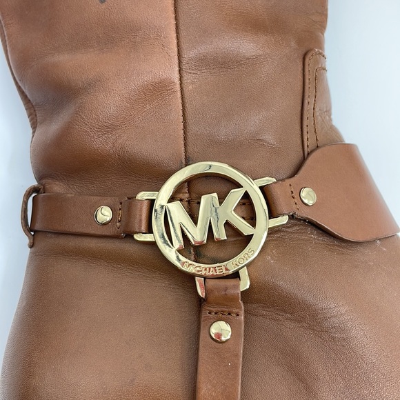 MICHAEL KORS Knee High Ankle Strap Leather Riding Boots 7.5 Caramel Brown *Fair* - Picture 6 of 10